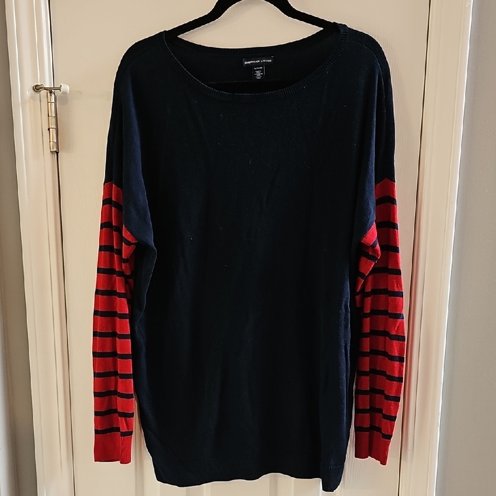 American Living Blue and Red Crew Neck Sweater
